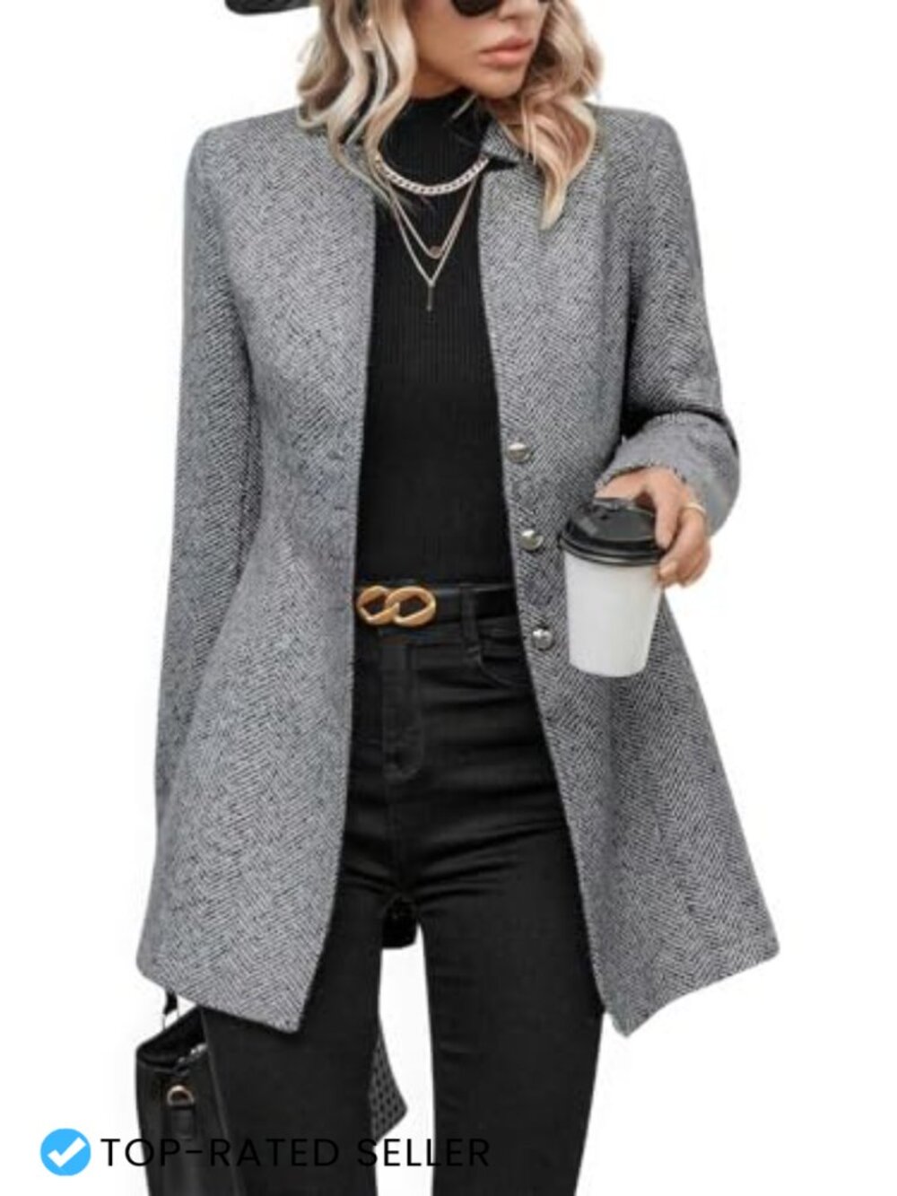 Herringbone Wool Blend Blazer Jacket Notched Collar 3-Button Lined Business